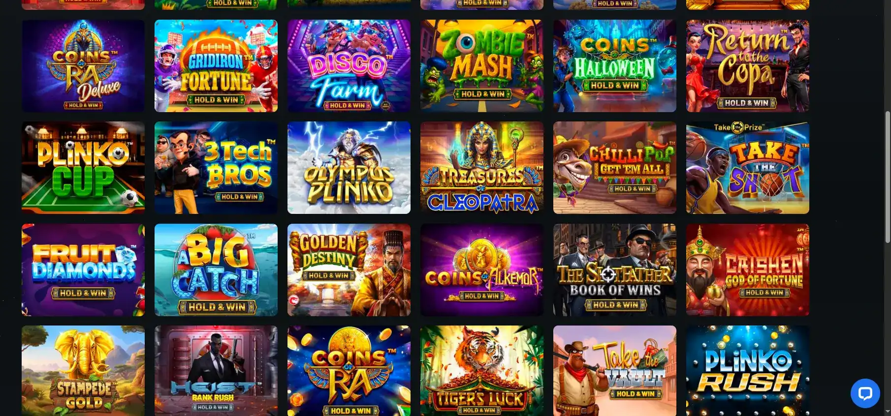 Интерфейс игрового зала Grand Casino с множеством слотов